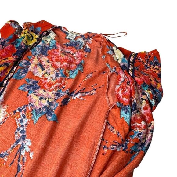 Flying Tomato red floral open front kimono size M/L - Picture 10 of 11